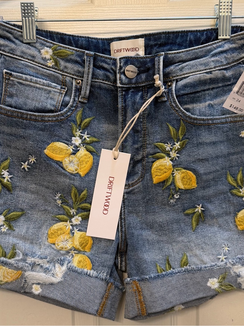 Driftwood Yellow Limoncello Embroidered Denim Shorts - Women's